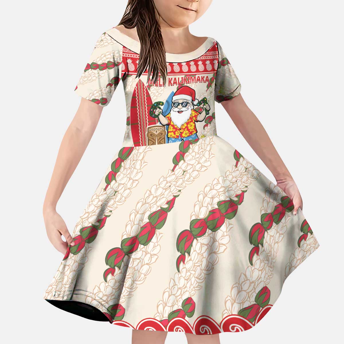 Hawaii Christmas Six Seven Kid Short Sleeve Dress Mele Kalikimaka Funny Santa 67 Gen Alpha Slang LT14 KID Red - Polynesian Pride