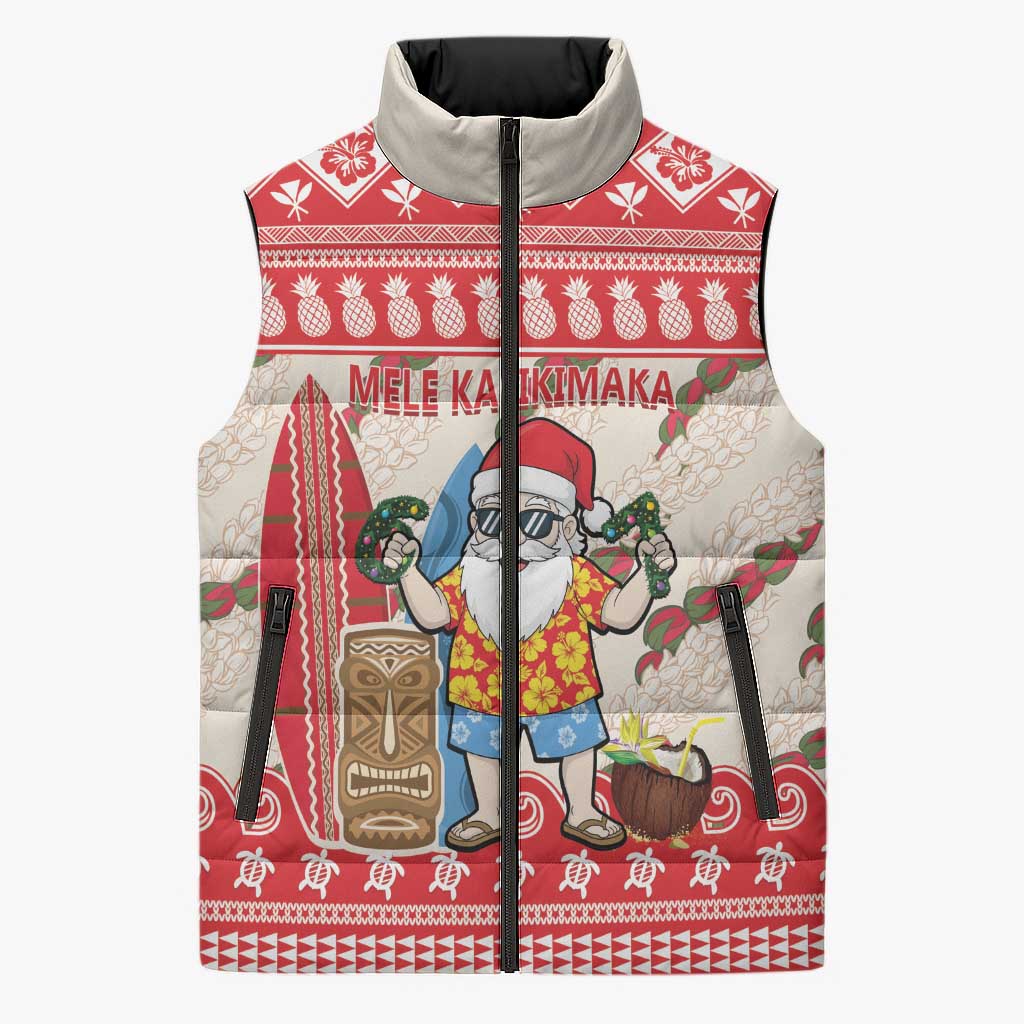 Hawaii Christmas Six Seven Sleeveless Puffer Jacket Mele Kalikimaka Funny Santa 67 Gen Alpha Slang LT14 Unisex Red - Polynesian Pride