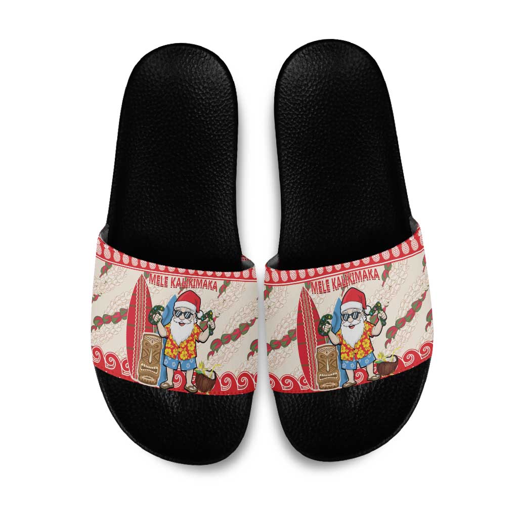 Hawaii Christmas Six Seven Slide Sandals Mele Kalikimaka Funny Santa 67 Gen Alpha Slang LT14 Red - Polynesian Pride