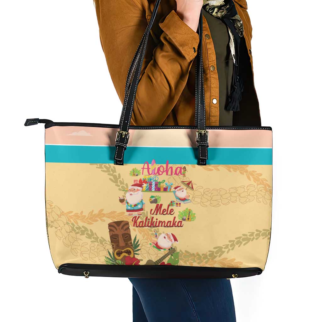 Aloha Hawaii Mele Kalikimaka Leather Tote Bag Beachy Funny Santa Hawaiian Lei LT14 - Polynesian Pride