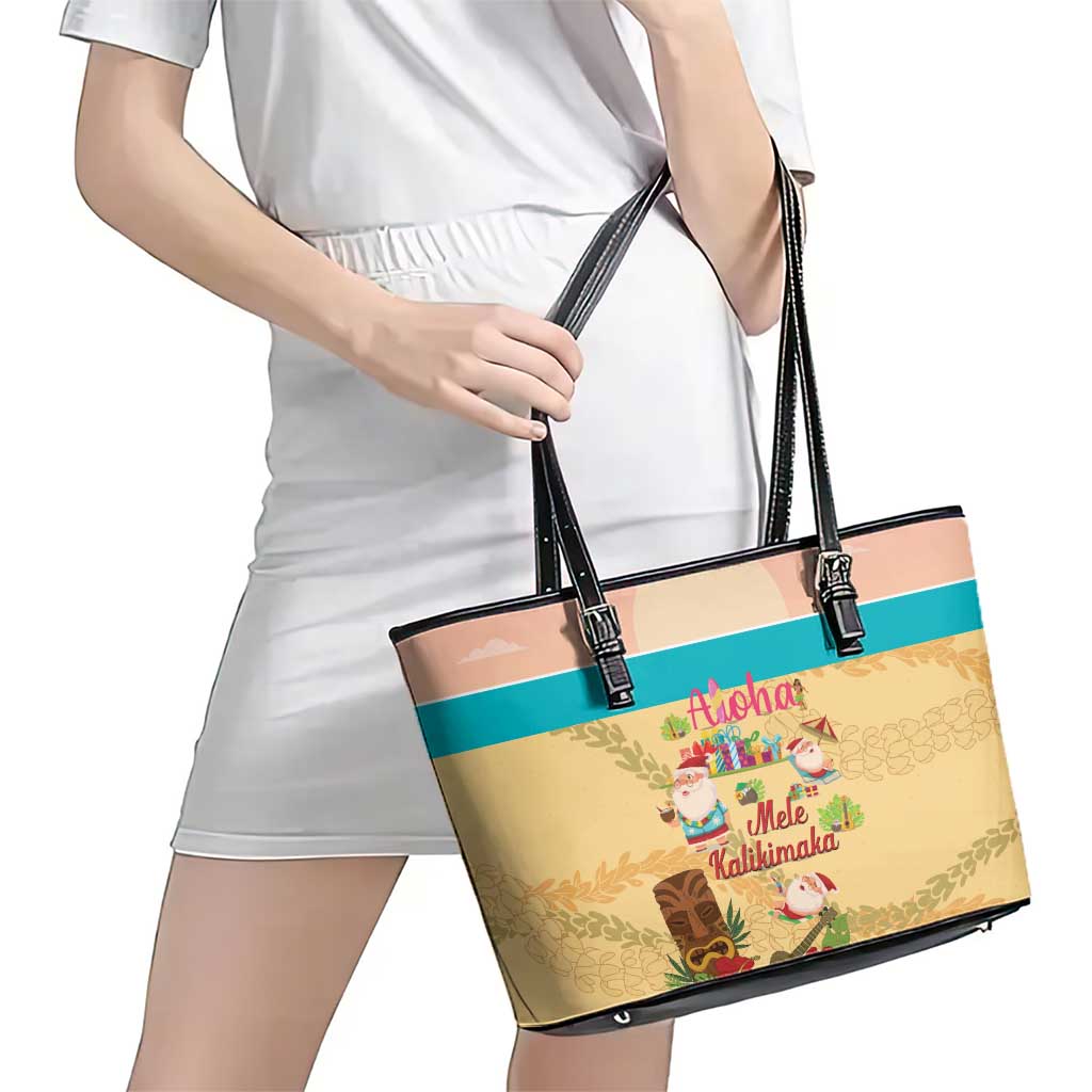 Aloha Hawaii Mele Kalikimaka Leather Tote Bag Beachy Funny Santa Hawaiian Lei LT14 - Polynesian Pride