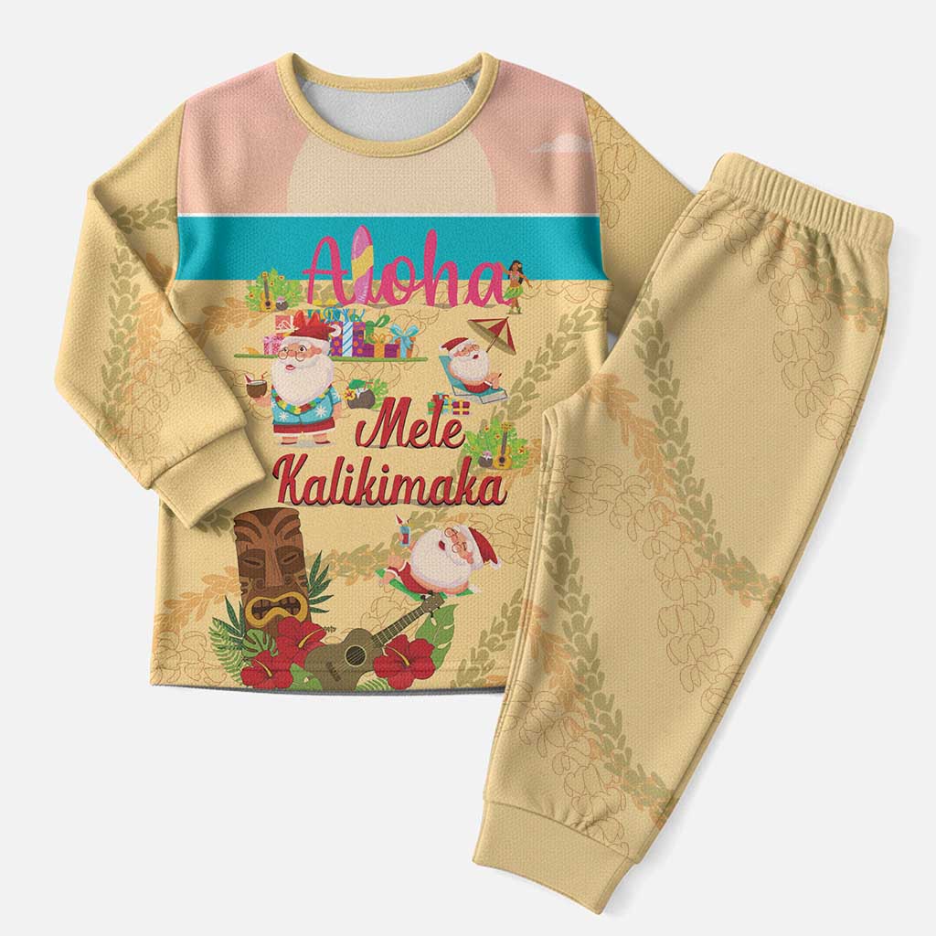 Aloha Hawaii Mele Kalikimaka Christmas Pajama Set Beachy Funny Santa Hawaiian Lei LT14 Men Yellow - Polynesian Pride