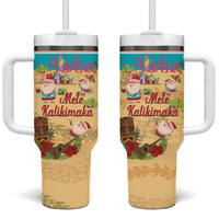 Aloha Hawaii Mele Kalikimaka Tumbler With Handle Beachy Funny Santa Hawaiian Lei LT14 One Size: 40 oz Yellow - Polynesian Pride