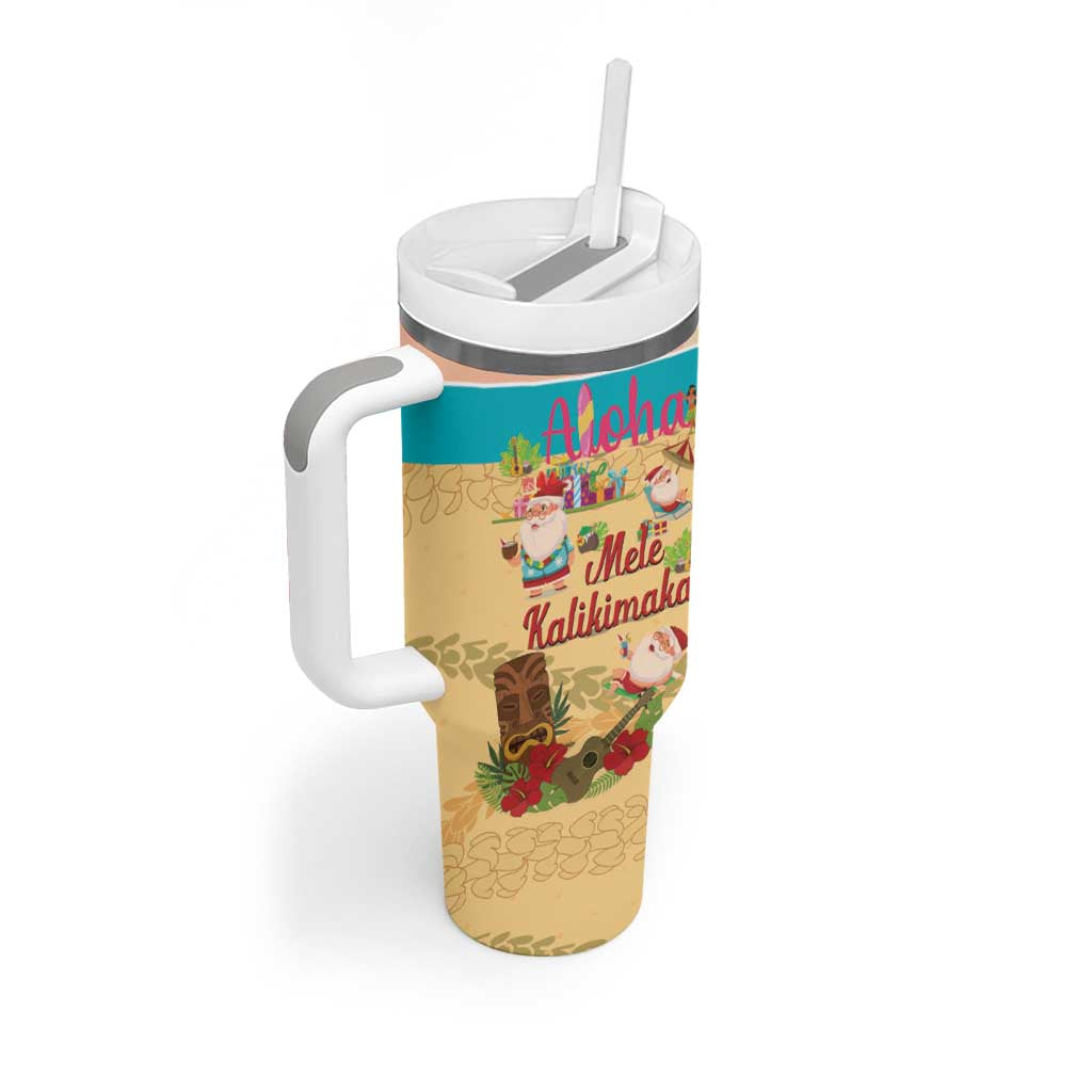 Aloha Hawaii Mele Kalikimaka Tumbler With Handle Beachy Funny Santa Hawaiian Lei LT14 - Polynesian Pride