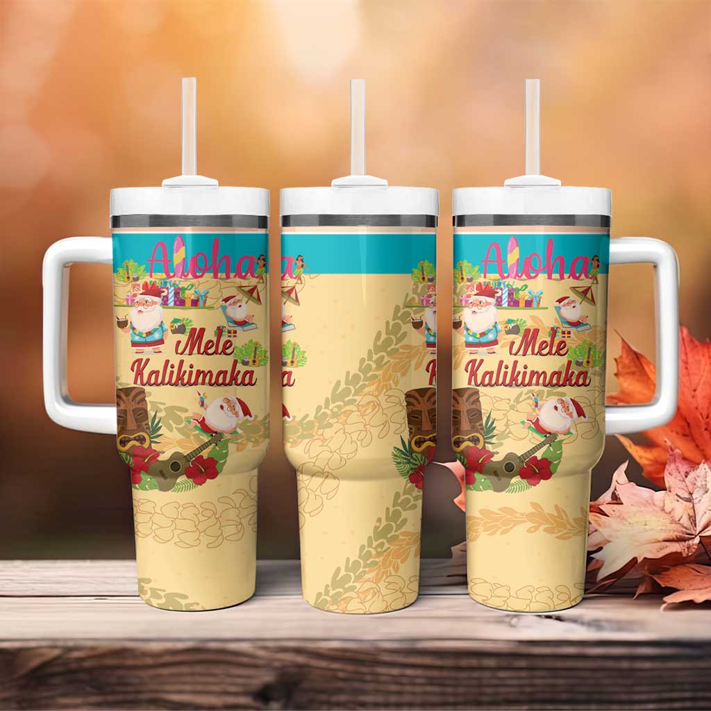 Aloha Hawaii Mele Kalikimaka Tumbler With Handle Beachy Funny Santa Hawaiian Lei LT14 - Polynesian Pride