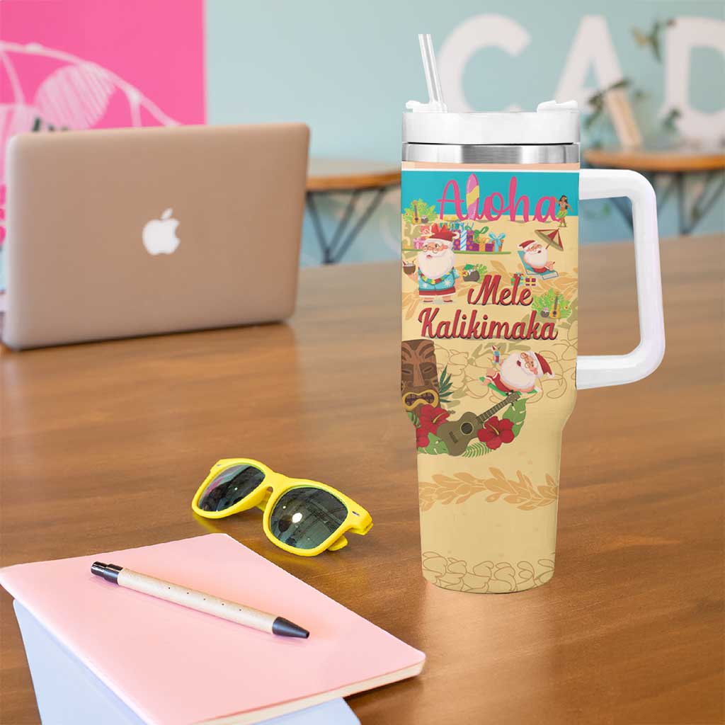 Aloha Hawaii Mele Kalikimaka Tumbler With Handle Beachy Funny Santa Hawaiian Lei LT14 - Polynesian Pride