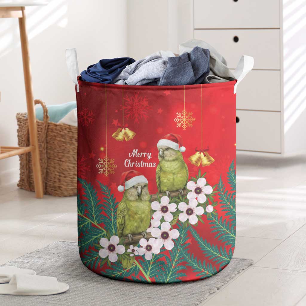 New Zealand Kakapo Christmas Laundry Basket Owl Parrot Santa Sliver Fern Manuka - Red LT14 Red - Polynesian Pride