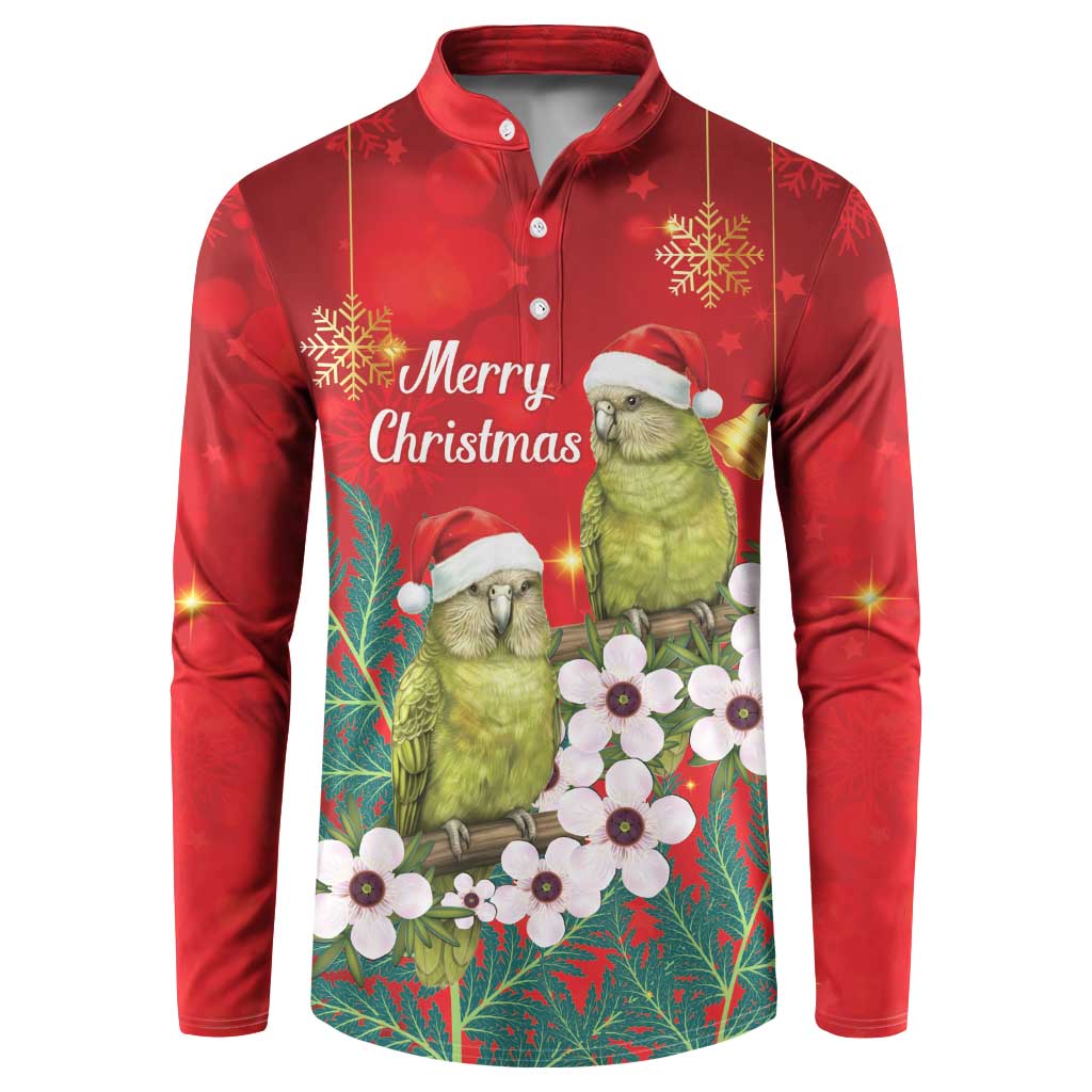 New Zealand Kakapo Christmas Button Sweatshirt Owl Parrot Santa Sliver Fern Manuka - Red LT14 Red - Polynesian Pride