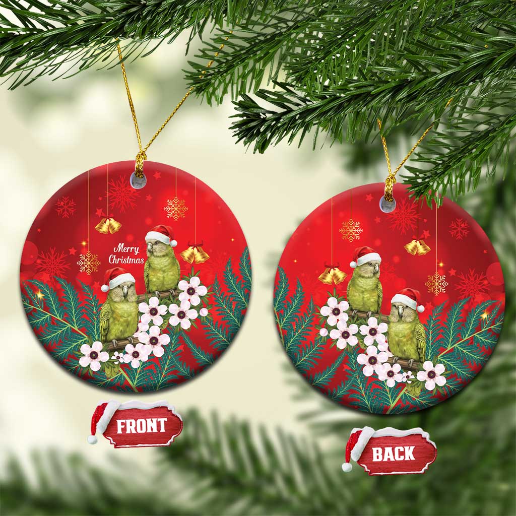 New Zealand Kakapo Christmas Ceramic Ornament Owl Parrot Santa Sliver Fern Manuka - Red LT14 Circle Red - Polynesian Pride