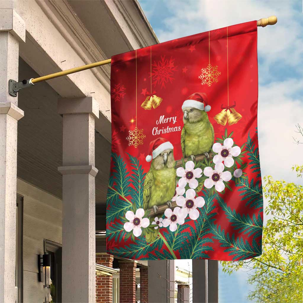 New Zealand Kakapo Christmas Garden Flag Owl Parrot Santa Sliver Fern Manuka - Red LT14 House Flag Red - Polynesian Pride