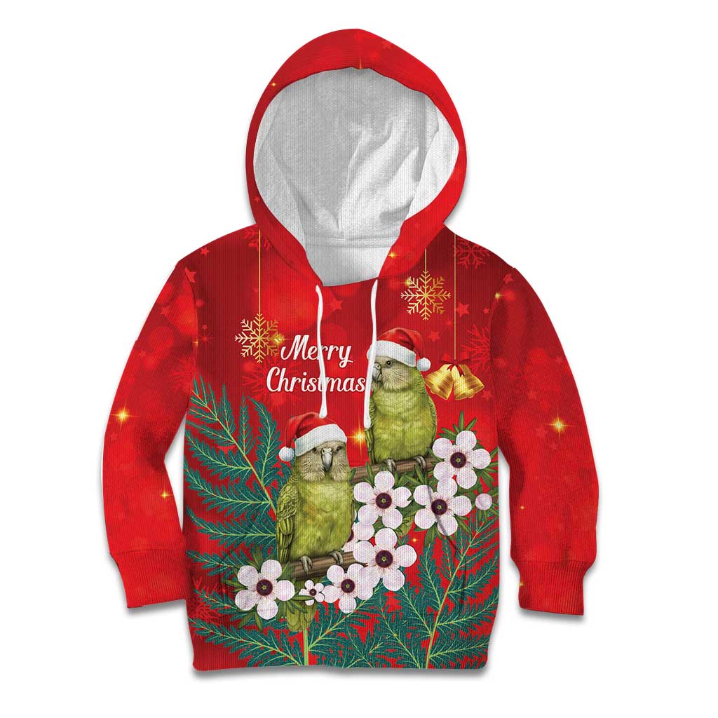 New Zealand Kakapo Christmas Kid Hoodie Owl Parrot Santa Sliver Fern Manuka - Red LT14 Hoodie Red - Polynesian Pride