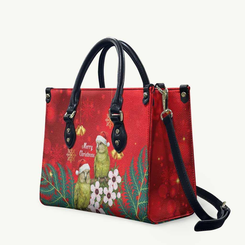 New Zealand Kakapo Christmas Leather Bag Owl Parrot Santa Sliver Fern Manuka - Red LT14 Red - Polynesian Pride