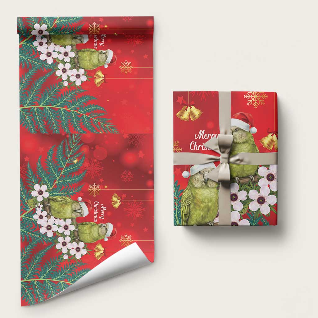 New Zealand Kakapo Christmas Wrapping Paper Owl Parrot Santa Sliver Fern Manuka - Red LT14 58" × 23" Red - Polynesian Pride