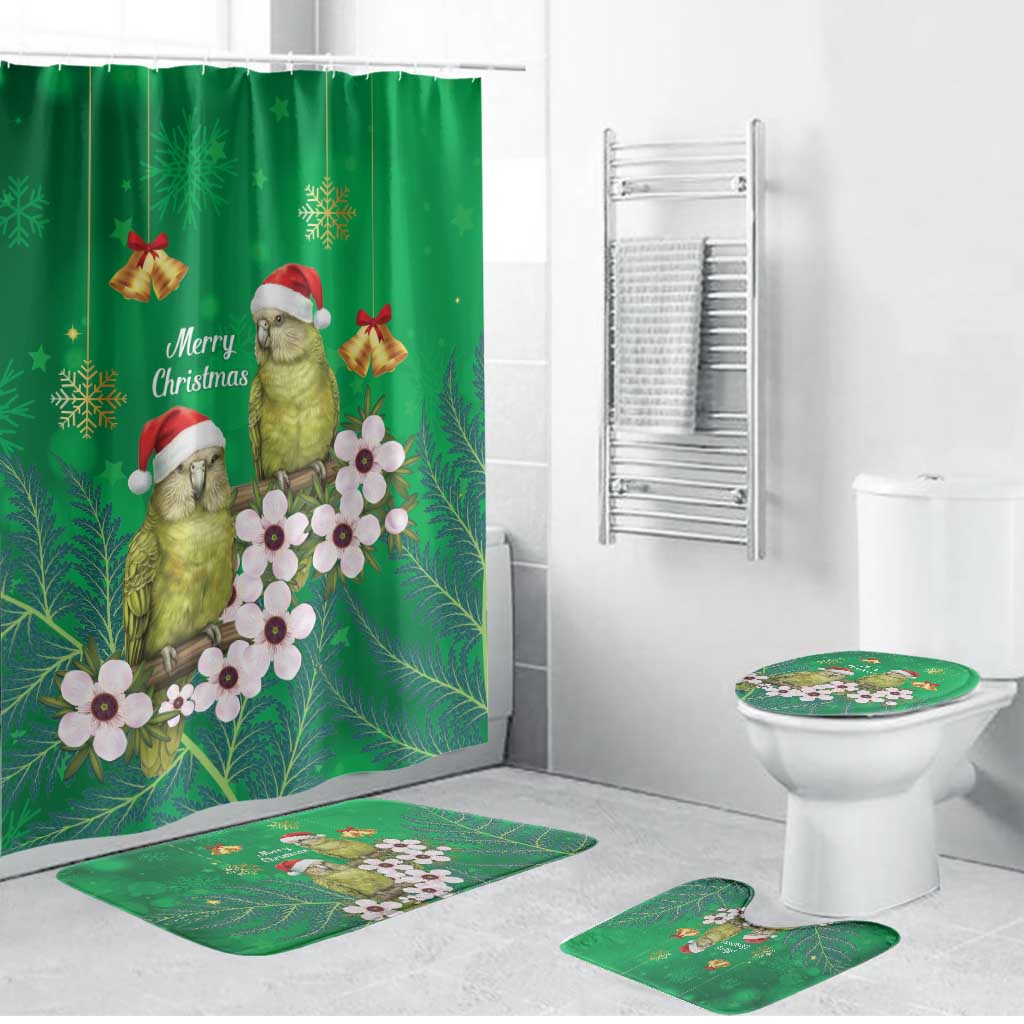 New Zealand Kakapo Christmas Bathroom Set Owl Parrot Santa Sliver Fern Manuka - Green LT14 Bathroom Set (4 pcs) Green - Polynesian Pride