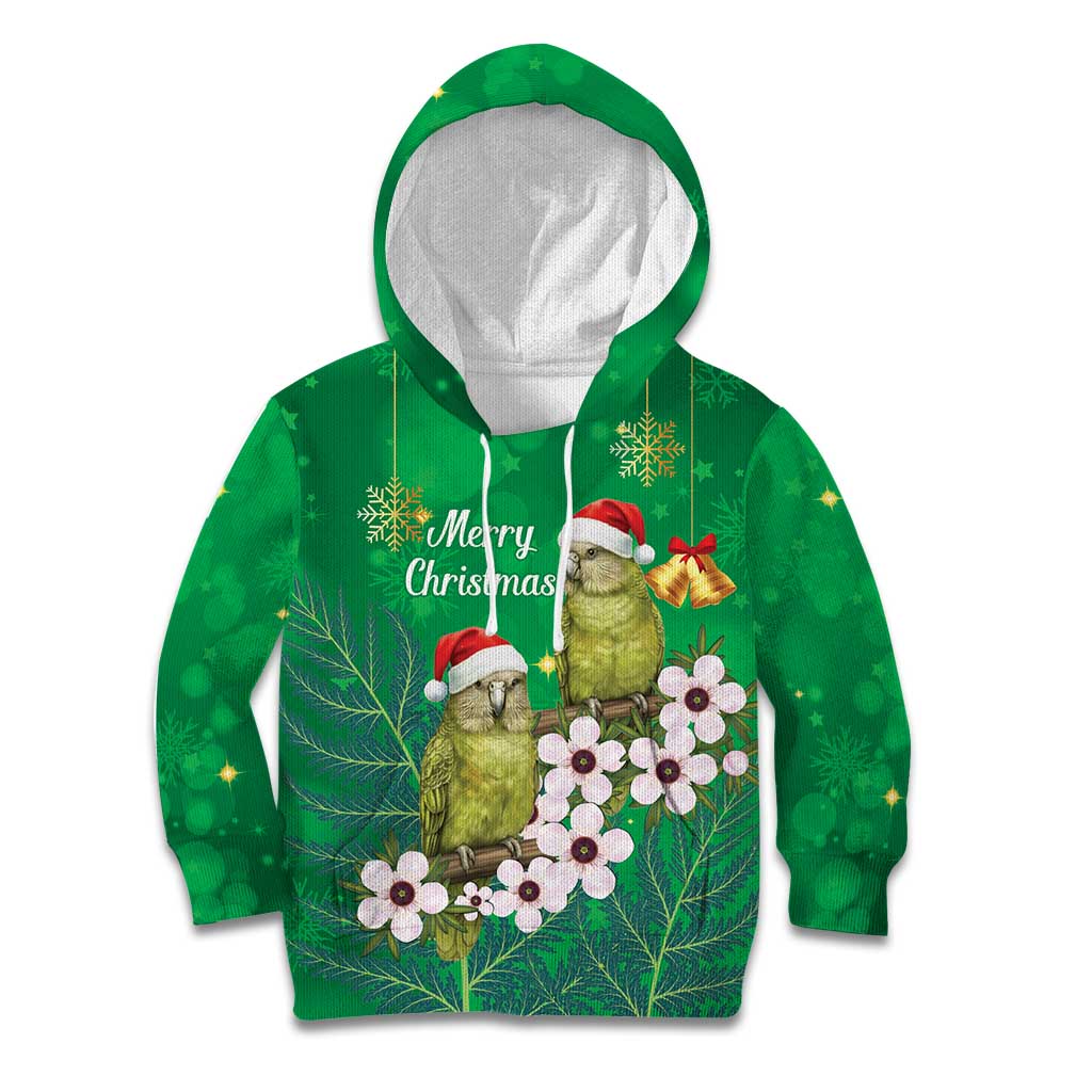 New Zealand Kakapo Christmas Kid Hoodie Owl Parrot Santa Sliver Fern Manuka - Green LT14 Hoodie Green - Polynesian Pride
