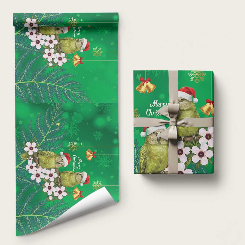 New Zealand Kakapo Christmas Wrapping Paper Owl Parrot Santa Sliver Fern Manuka - Green LT14 58" × 23" Green - Polynesian Pride