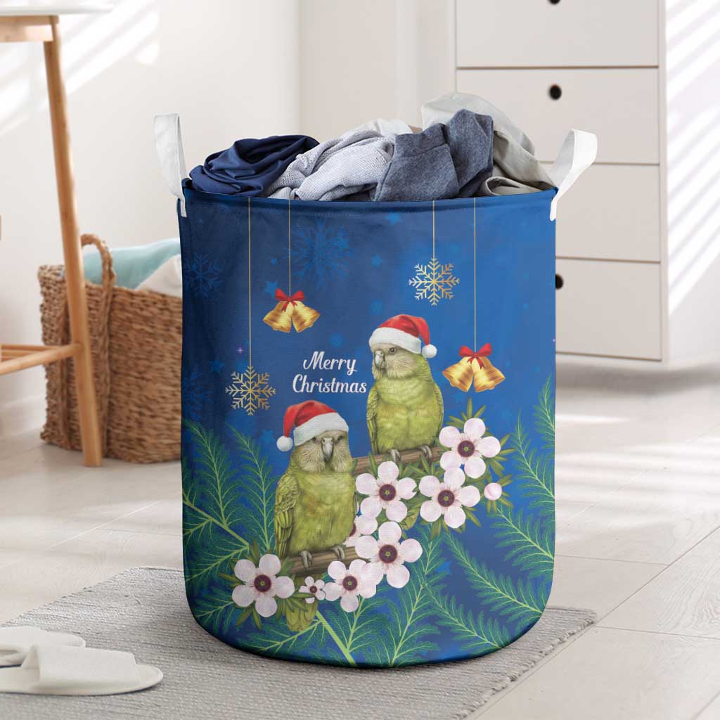 New Zealand Kakapo Christmas Laundry Basket Owl Parrot Santa Sliver Fern Manuka - Blue LT14 Blue - Polynesian Pride