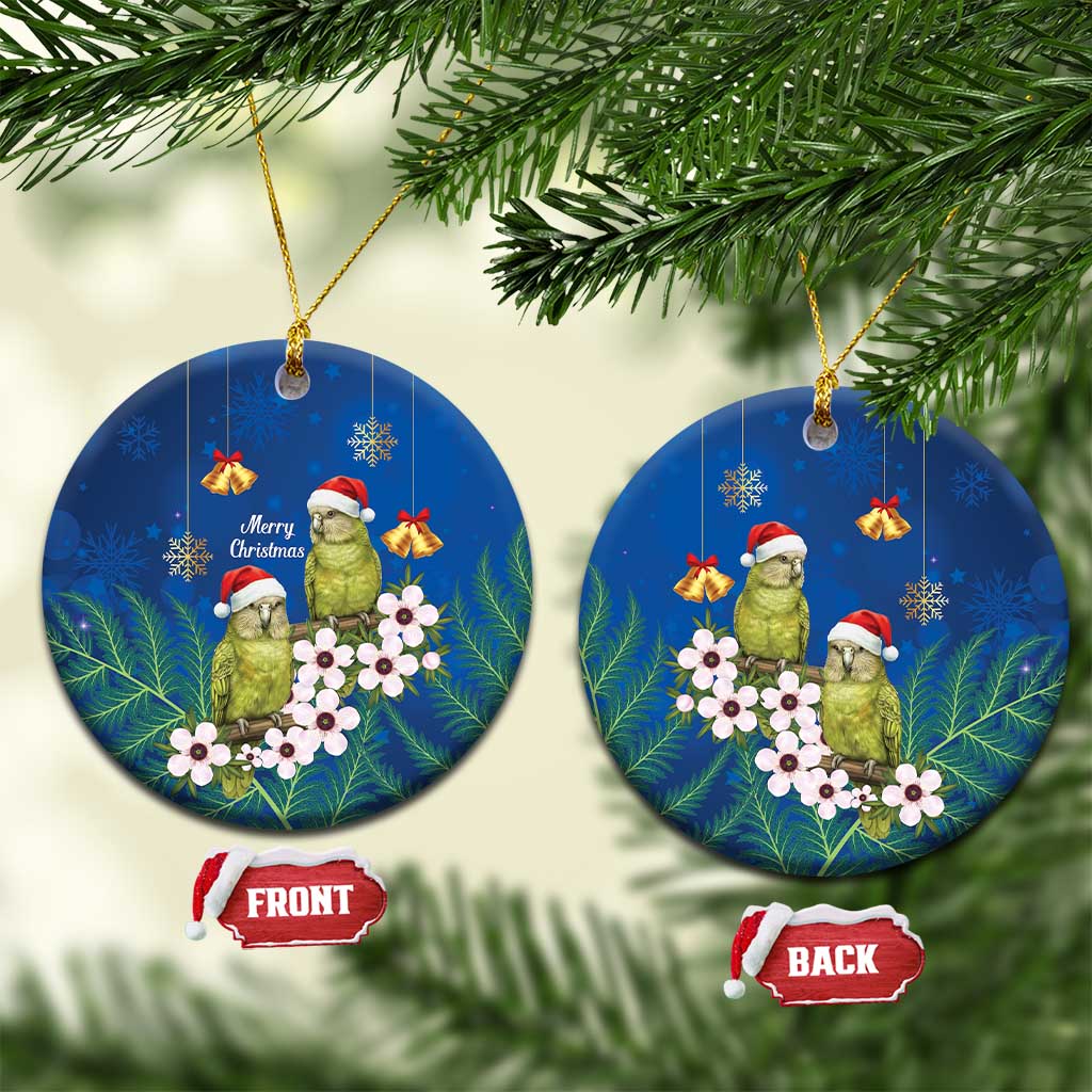 New Zealand Kakapo Christmas Ceramic Ornament Owl Parrot Santa Sliver Fern Manuka - Blue LT14 Circle Blue - Polynesian Pride
