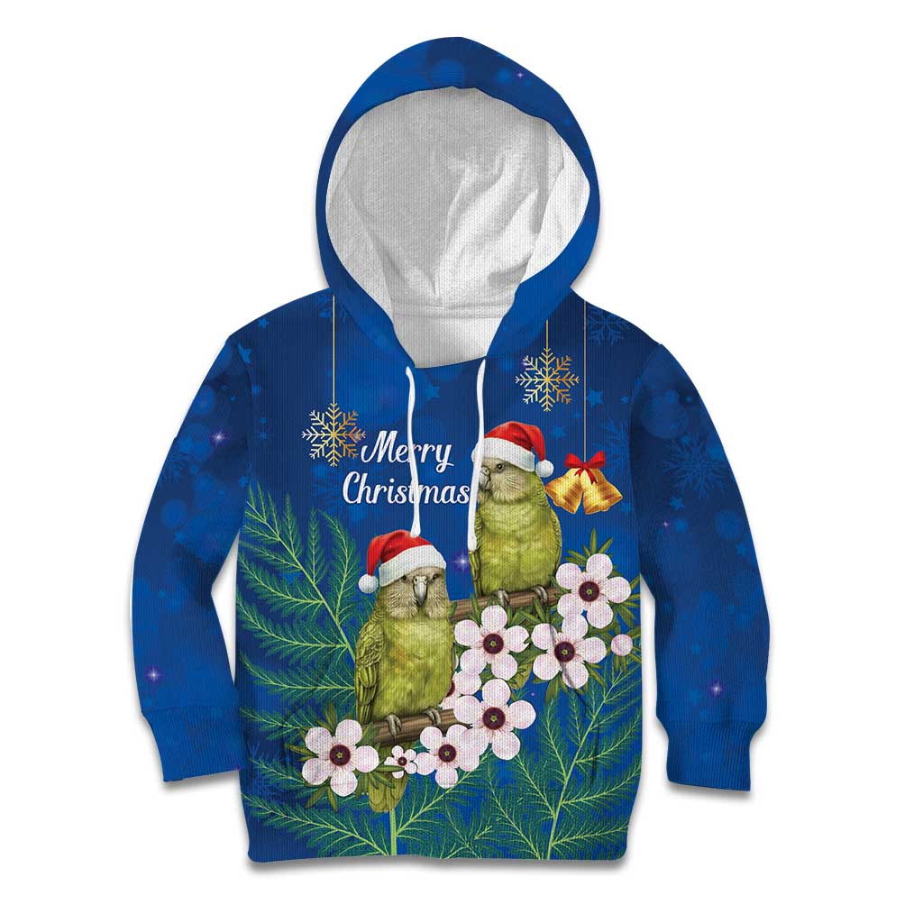 New Zealand Kakapo Christmas Kid Hoodie Owl Parrot Santa Sliver Fern Manuka - Blue LT14 Hoodie Blue - Polynesian Pride