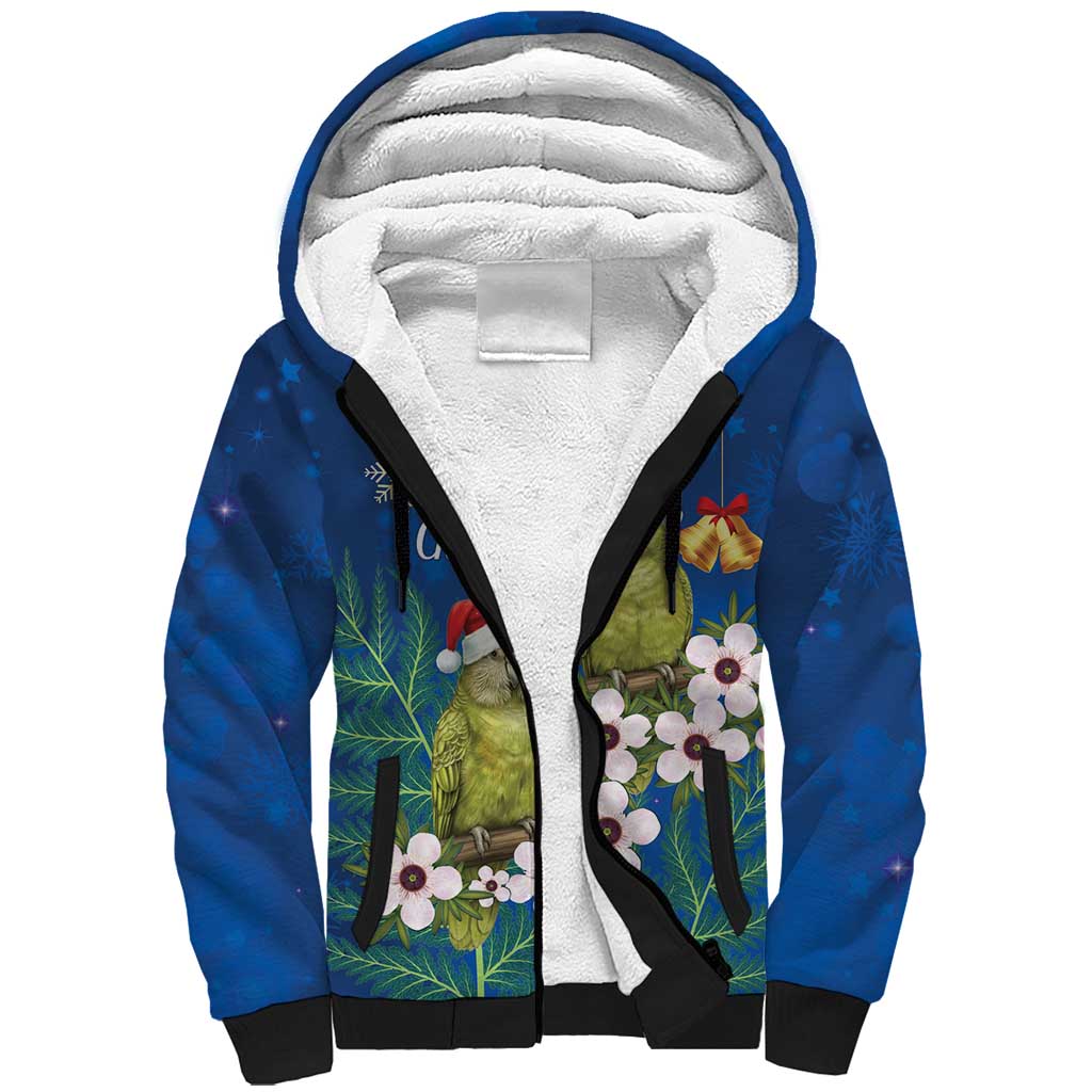 New Zealand Kakapo Christmas Sherpa Hoodie Owl Parrot Santa Sliver Fern Manuka - Blue LT14 Unisex Blue - Polynesian Pride