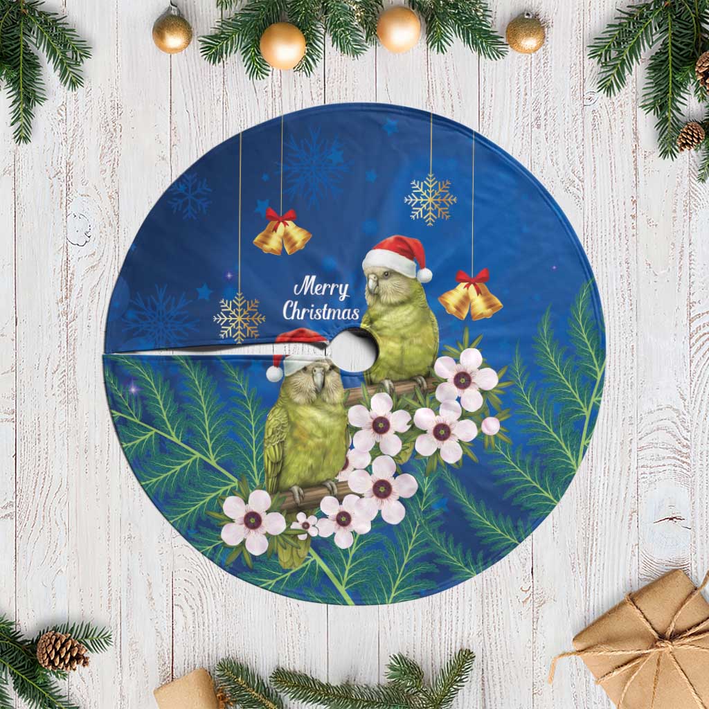 New Zealand Kakapo Christmas Tree Skirt Owl Parrot Santa Sliver Fern Manuka - Blue LT14 Casual Blue - Polynesian Pride