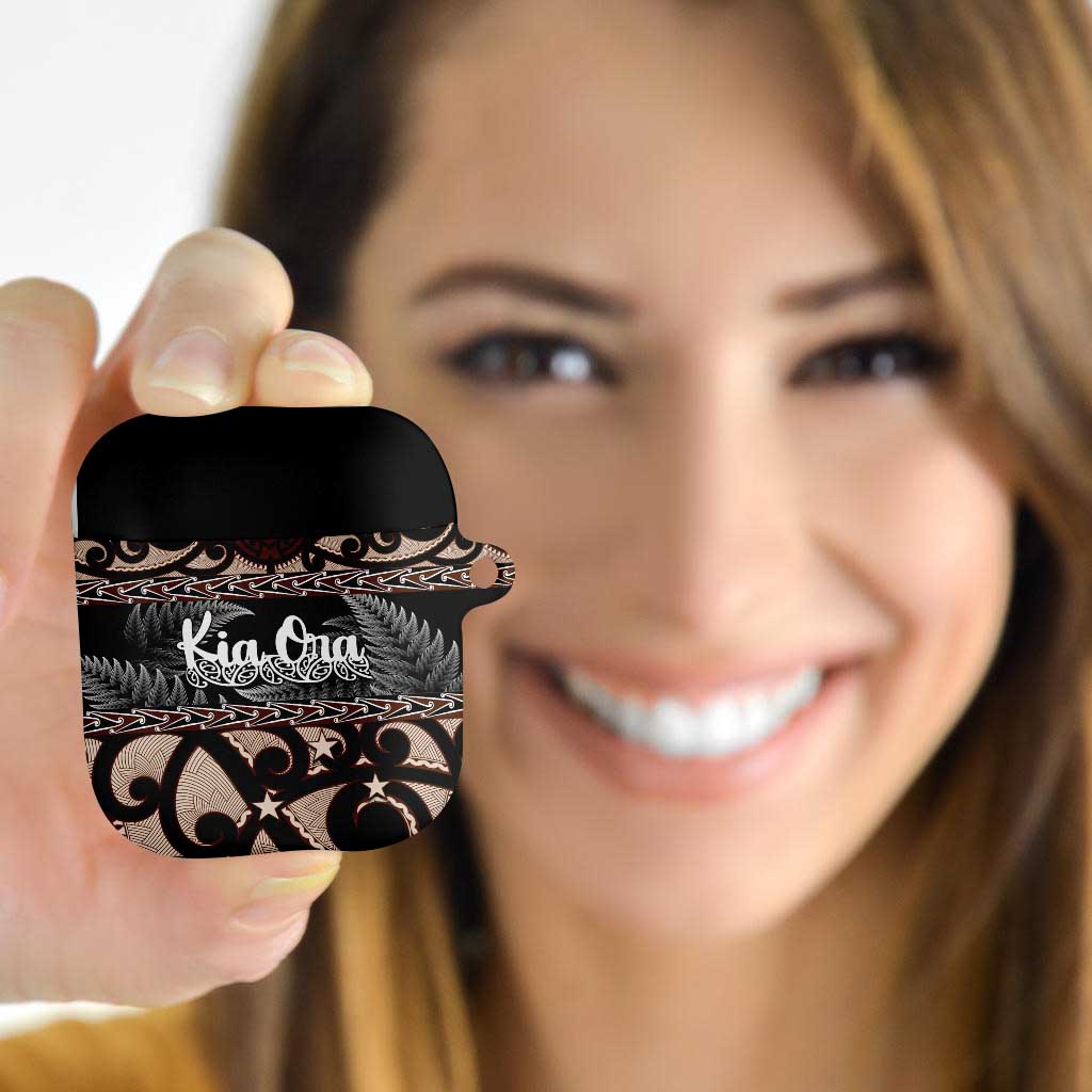 Kia Ora New Zealand AirPods Case Aotearoa Proud Maori Silver Fern LT14 Black - Polynesian Pride