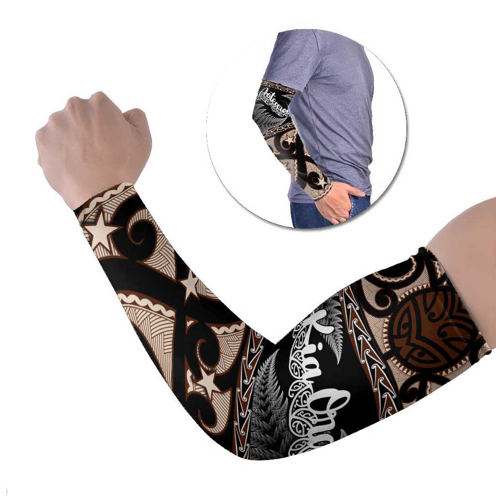 Kia Ora New Zealand Arm Sleeves Aotearoa Proud Maori Silver Fern LT14 Set of 2 Black - Polynesian Pride
