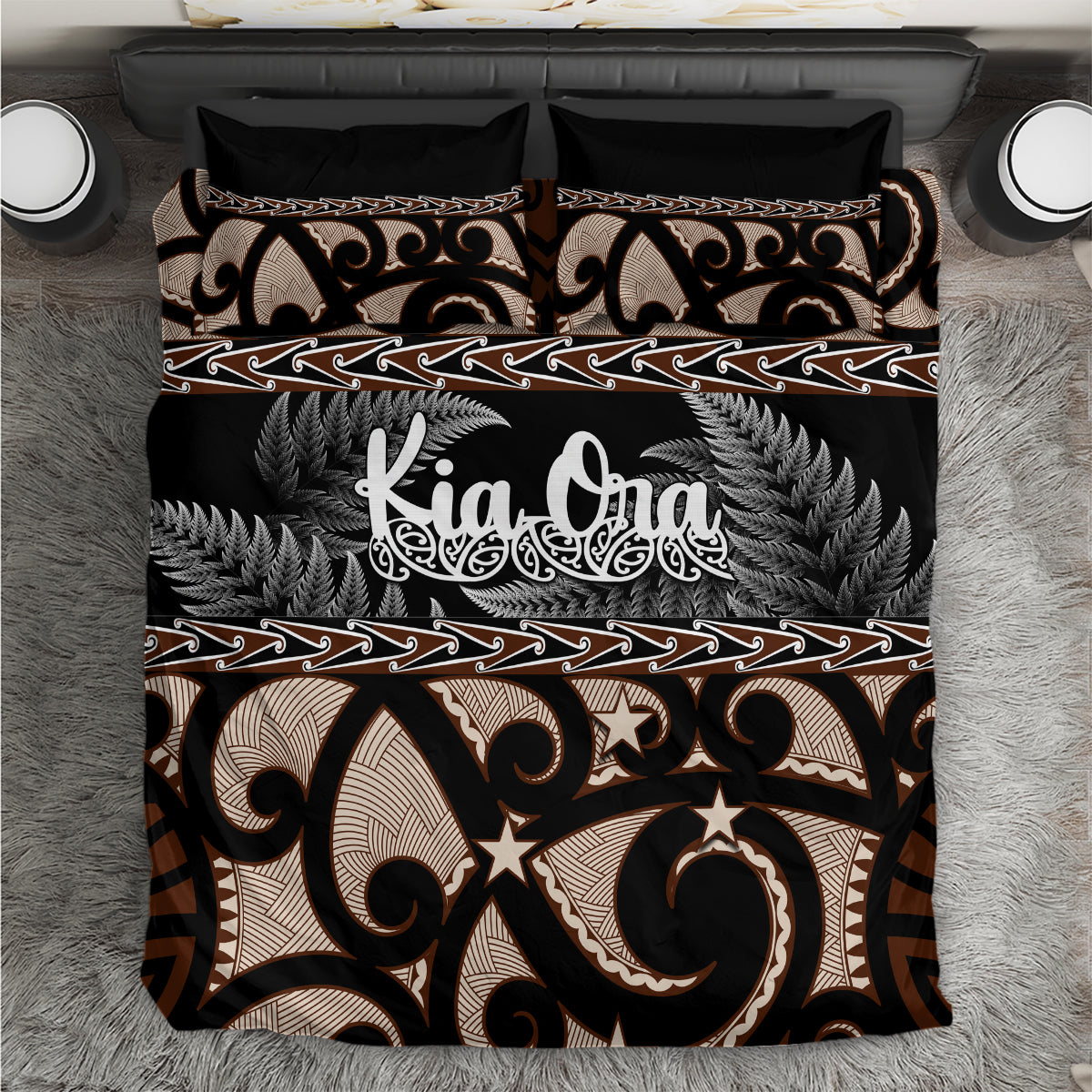 Kia Ora New Zealand Bedding Set Aotearoa Proud Maori With Silver Fern LT14 Black - Polynesian Pride