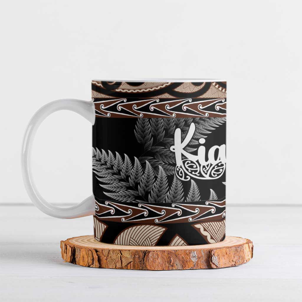 Kia Ora New Zealand Ceramic Mug Aotearoa Proud Maori Silver Fern LT14 Black - Polynesian Pride