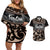 Kia Ora New Zealand Couples Matching Off Shoulder Short Dress and Hawaiian Shirt Aotearoa Proud Maori With Silver Fern LT14 Black - Polynesian Pride