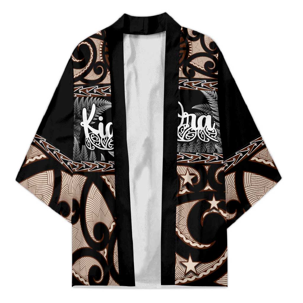 Kia Ora New Zealand Kimono Aotearoa Proud Maori Silver Fern LT14 Unisex Black - Polynesian Pride