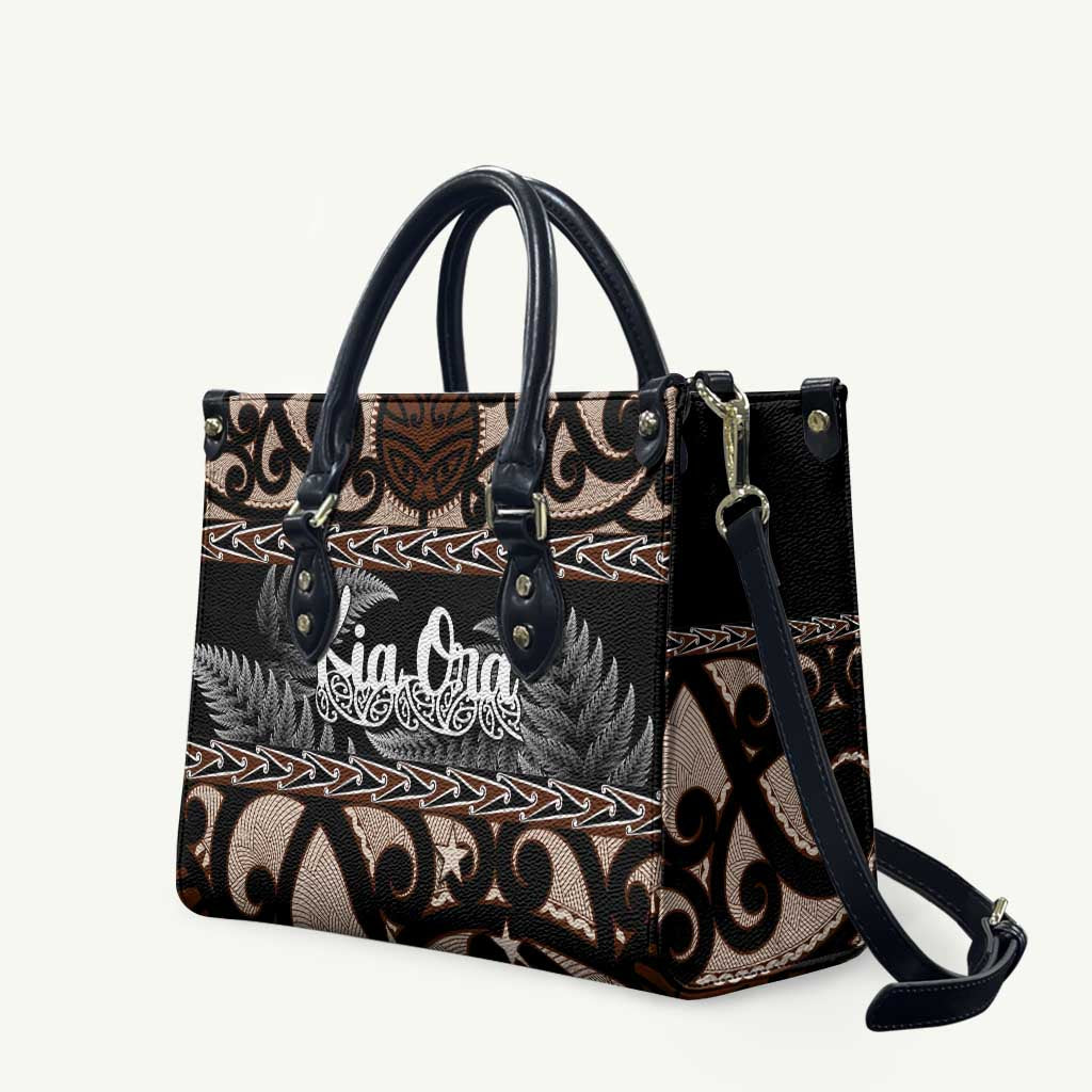 Kia Ora New Zealand Leather Bag Aotearoa Proud Maori Silver Fern LT14 Black - Polynesian Pride