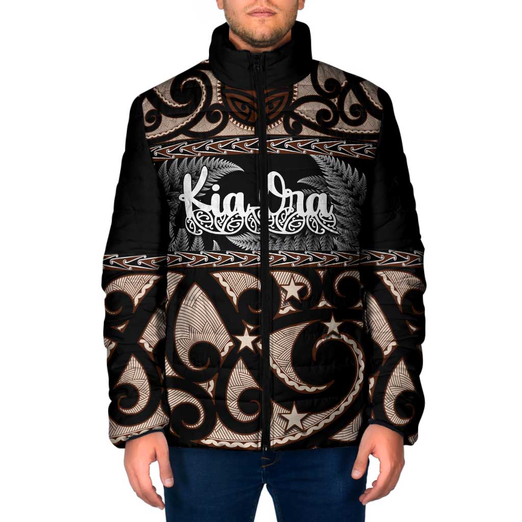Kia Ora New Zealand Padded Jacket Aotearoa Proud Maori Silver Fern LT14 Men Black - Polynesian Pride