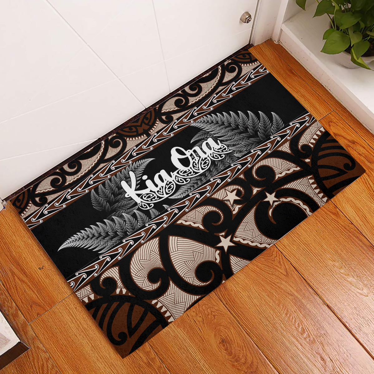 Kia Ora New Zealand Rubber Doormat - Aotearoa Proud Maori With Silver Fern LT14 Black - Polynesian Pride