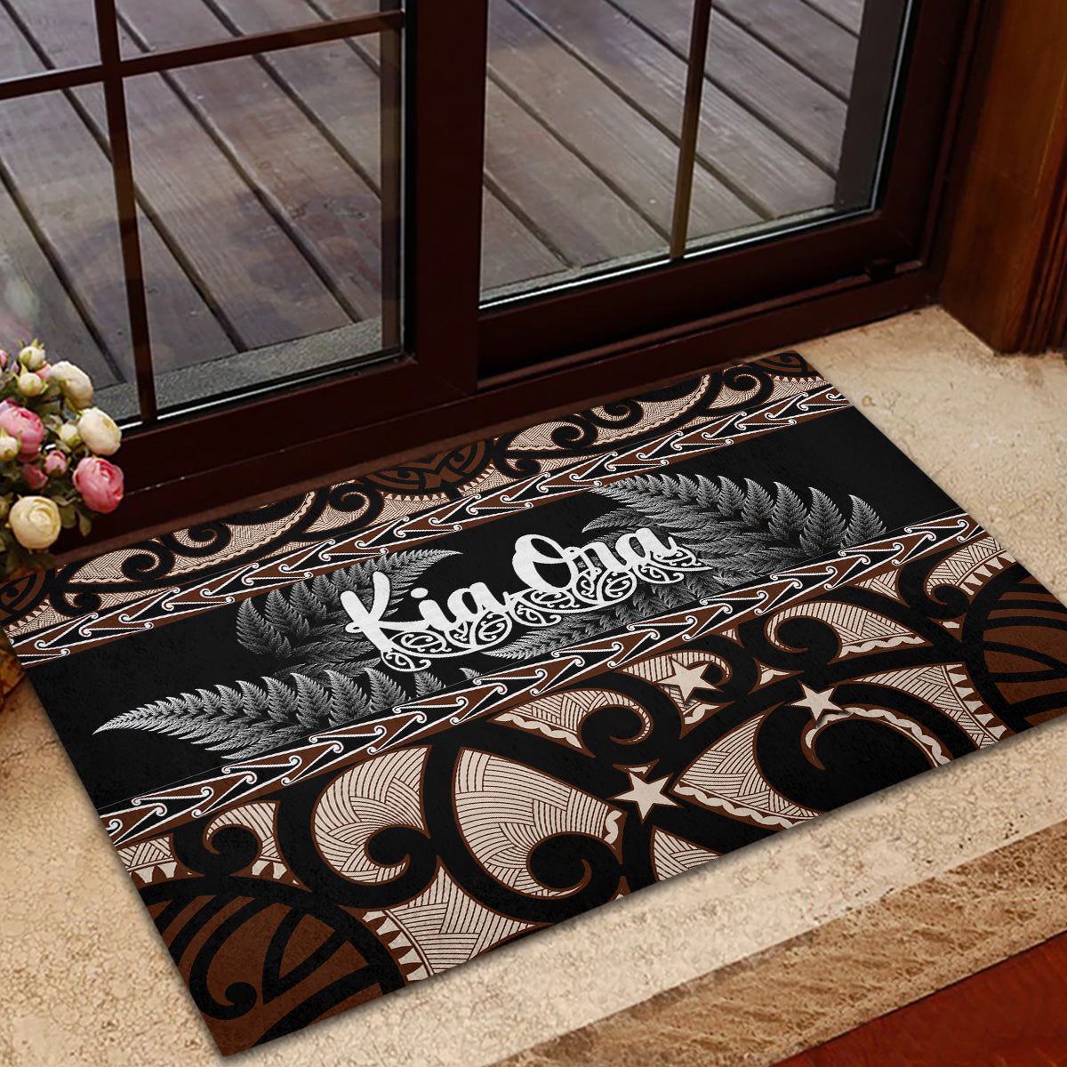 Kia Ora New Zealand Rubber Doormat - Aotearoa Proud Maori With Silver Fern LT14 - Polynesian Pride