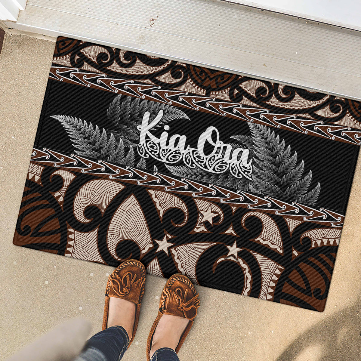 Kia Ora New Zealand Rubber Doormat - Aotearoa Proud Maori With Silver Fern LT14 - Polynesian Pride