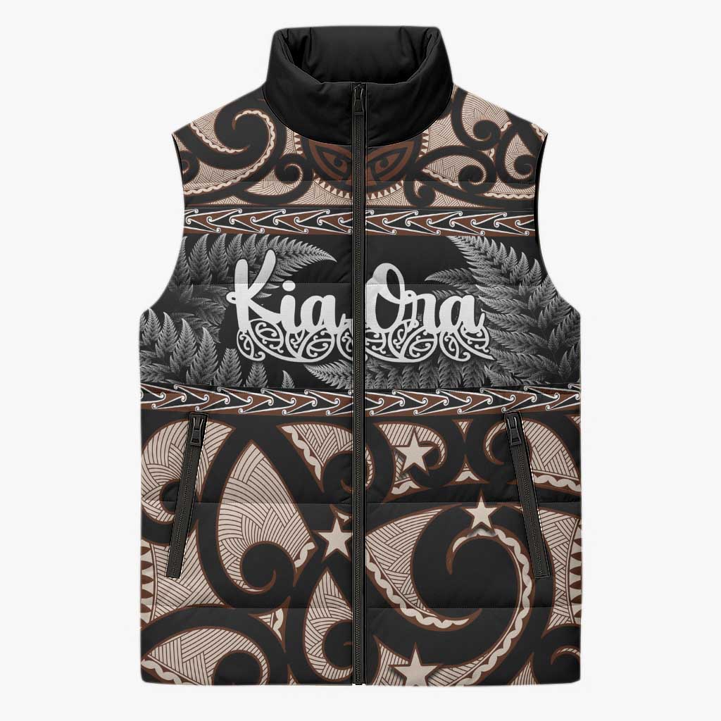 Kia Ora New Zealand Sleeveless Puffer Jacket Aotearoa Proud Maori Silver Fern LT14 Unisex Black - Polynesian Pride