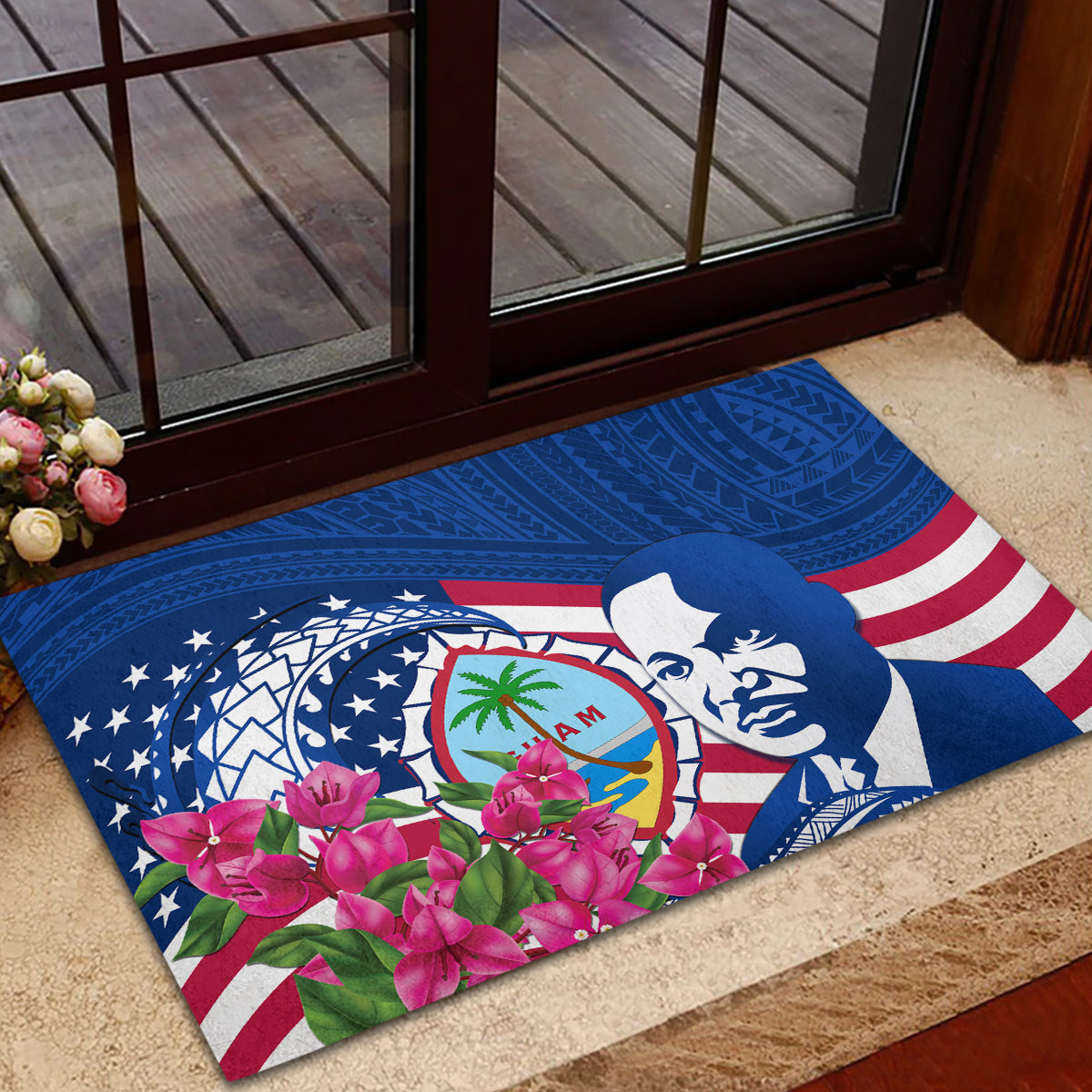 Guam Martin Luther King Jr Day Rubber Doormat I Have A Dream Guahan Seal With Bougainvillea LT14 - Polynesian Pride