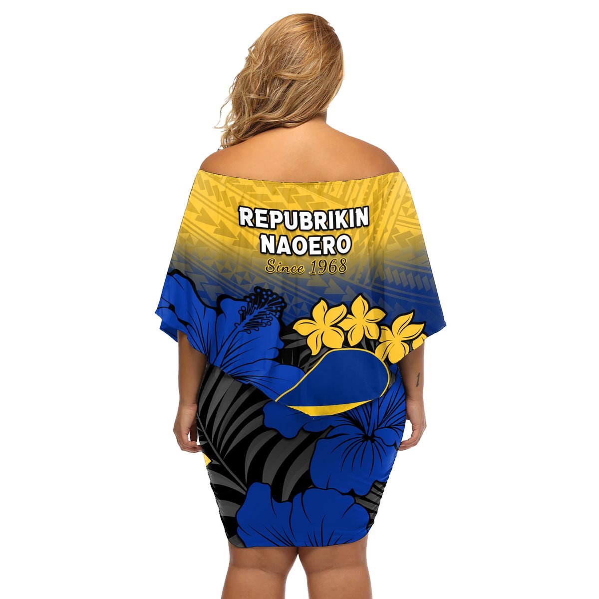 Nauru Independence Day Off Shoulder Short Dress Repubrikin Naoero Polynesian Pattern LT14 - Polynesian Pride