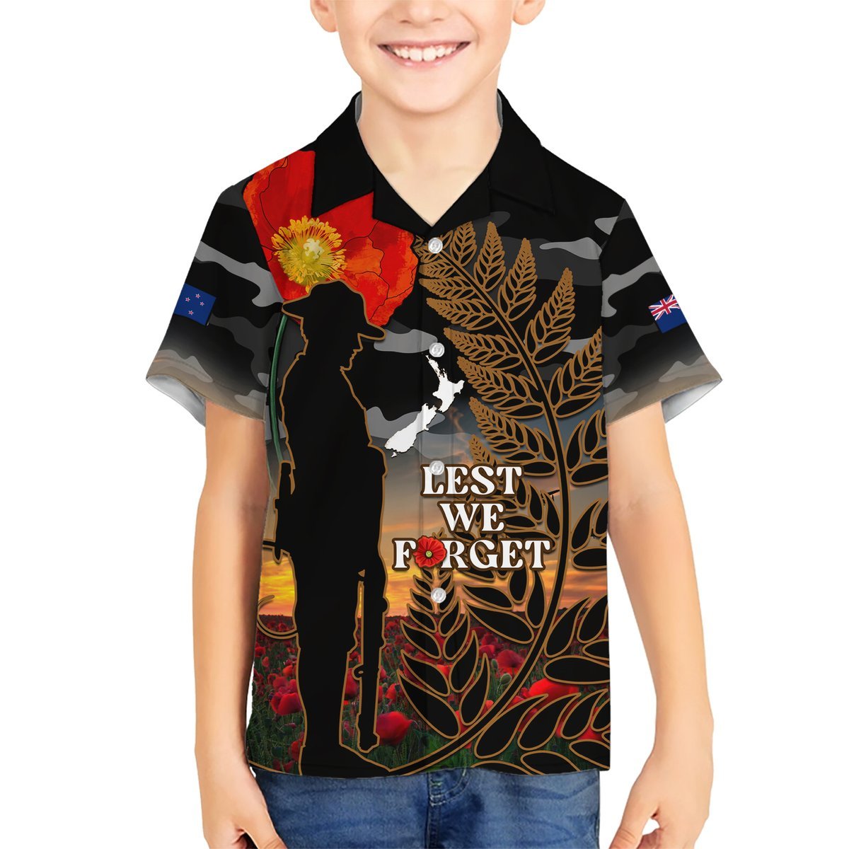 New Zealand ANZAC Day Hawaiian Shirt Lest We Forget Silver Fern With Camouflage LT14 - Polynesian Pride