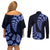 Blue New Zealand Paisley Silver Fern Couples Matching Off Shoulder Short Dress and Long Sleeve Button Shirt Aotearoa Maori LT14 - Polynesian Pride