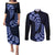 Blue New Zealand Paisley Silver Fern Couples Matching Puletasi Dress and Long Sleeve Button Shirt Aotearoa Maori LT14 Blue - Polynesian Pride