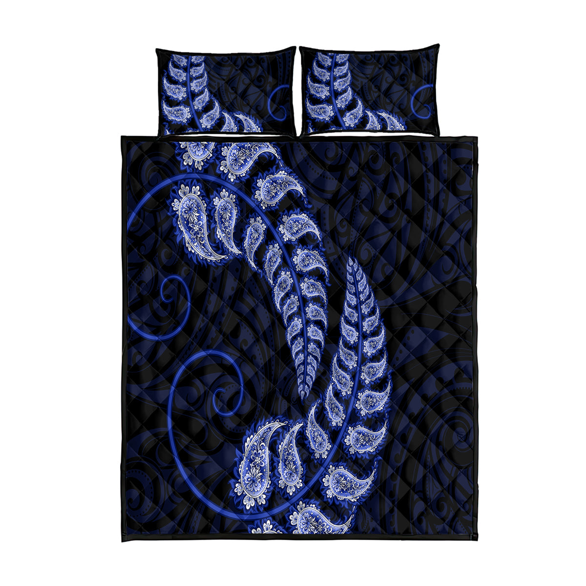 Blue New Zealand Paisley Silver Fern Quilt Bed Set Aotearoa Maori LT14 Blue - Polynesian Pride