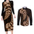 Brown New Zealand Paisley Silver Fern Couples Matching Long Sleeve Bodycon Dress and Long Sleeve Button Shirt Aotearoa Maori LT14 Brown - Polynesian Pride