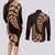 Brown New Zealand Paisley Silver Fern Couples Matching Long Sleeve Bodycon Dress and Long Sleeve Button Shirt Aotearoa Maori LT14 - Polynesian Pride