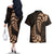 Brown New Zealand Paisley Silver Fern Couples Matching Off The Shoulder Long Sleeve Dress and Hawaiian Shirt Aotearoa Maori LT14 - Polynesian Pride