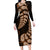 Brown New Zealand Paisley Silver Fern Long Sleeve Bodycon Dress Aotearoa Maori LT14 Long Dress Brown - Polynesian Pride