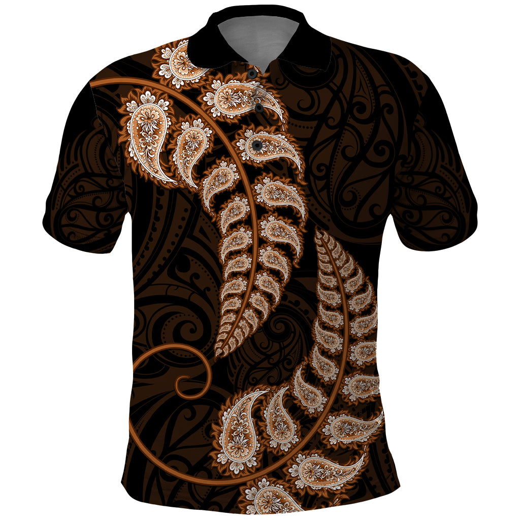 Brown New Zealand Paisley Silver Fern Polo Shirt Aotearoa Maori LT14 Brown - Polynesian Pride