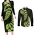 Green New Zealand Paisley Silver Fern Couples Matching Long Sleeve Bodycon Dress and Long Sleeve Button Shirt Aotearoa Maori LT14 Green - Polynesian Pride