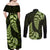 Green New Zealand Paisley Silver Fern Couples Matching Off Shoulder Maxi Dress and Long Sleeve Button Shirt Aotearoa Maori LT14 - Polynesian Pride